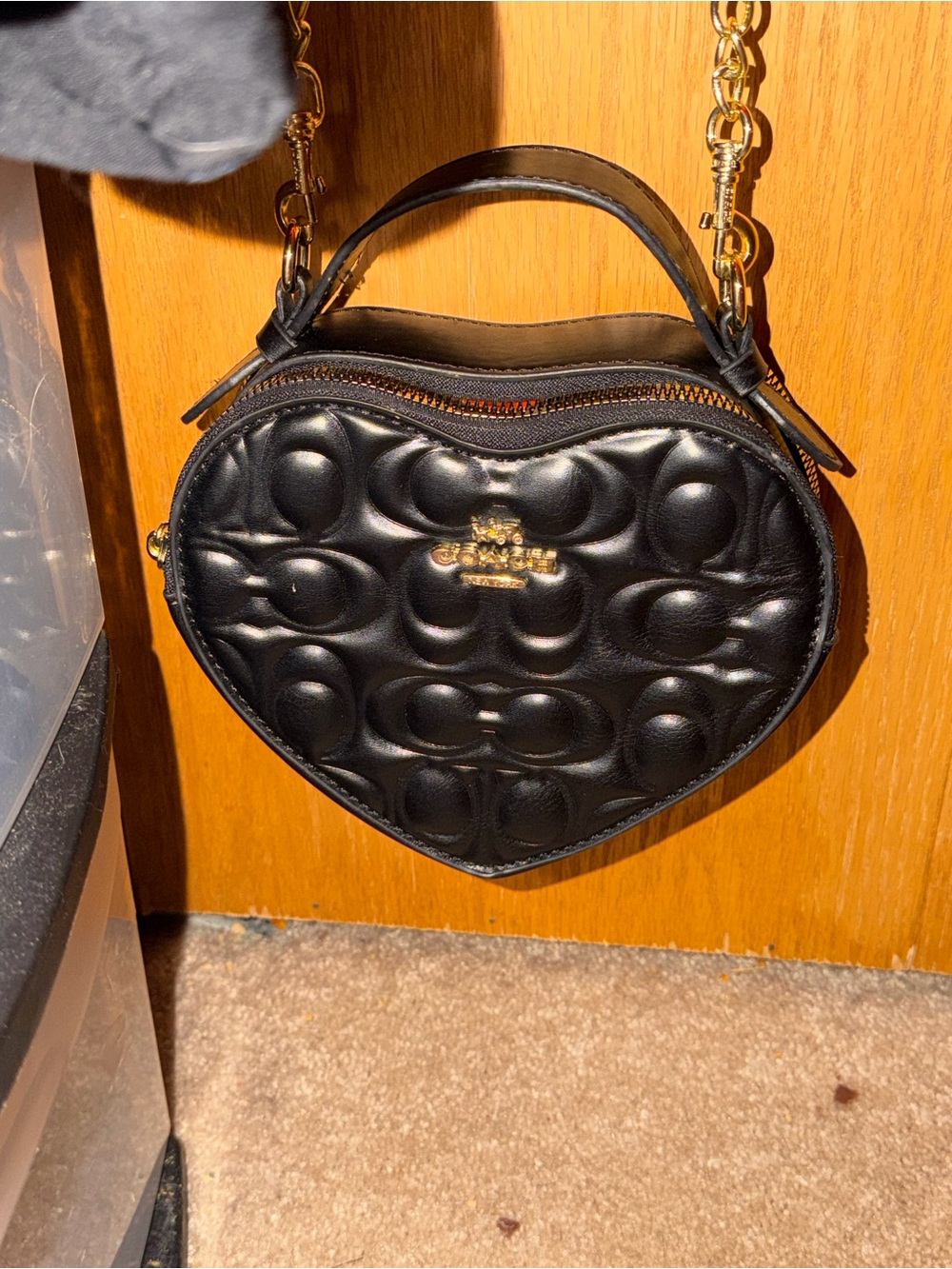 Coach Black Quilted Heart Mini Crossbody with Gold Hardware